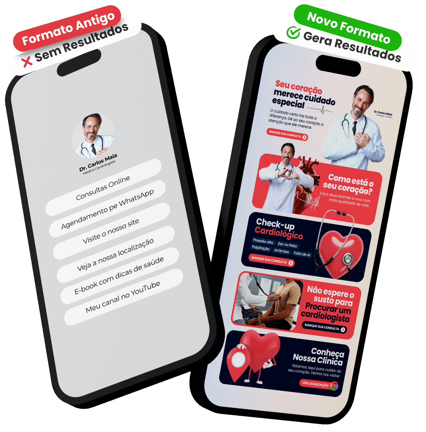 Comparação Antes e Depois - Bio do Instagram transformada em Mini Site profissional